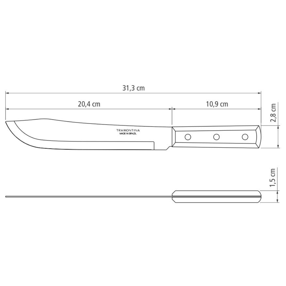 Cuchillo cebollero 8 pulgadas Tramontina Dynamic mango madera natural