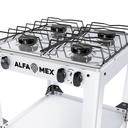 Parrilla de gas 4 quemadores con estante blanco armable con cubierta de acero inoxidable AlfaMex