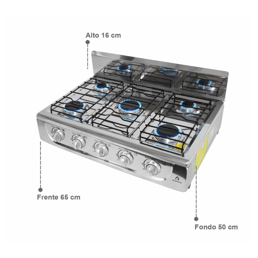 Estufa De Gas 5 Quemadores Acero Inoxidable