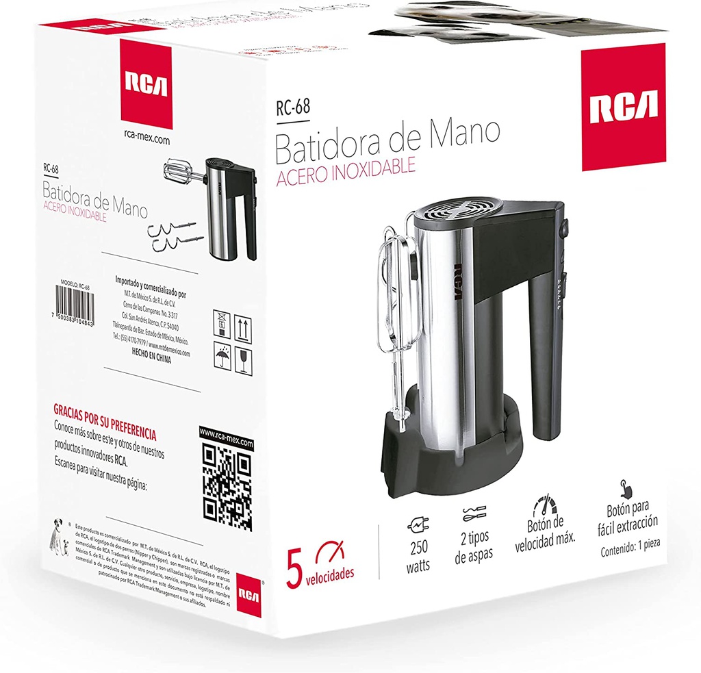 Batidora de Mano RCA Acero Inoxidable 5 velocidades