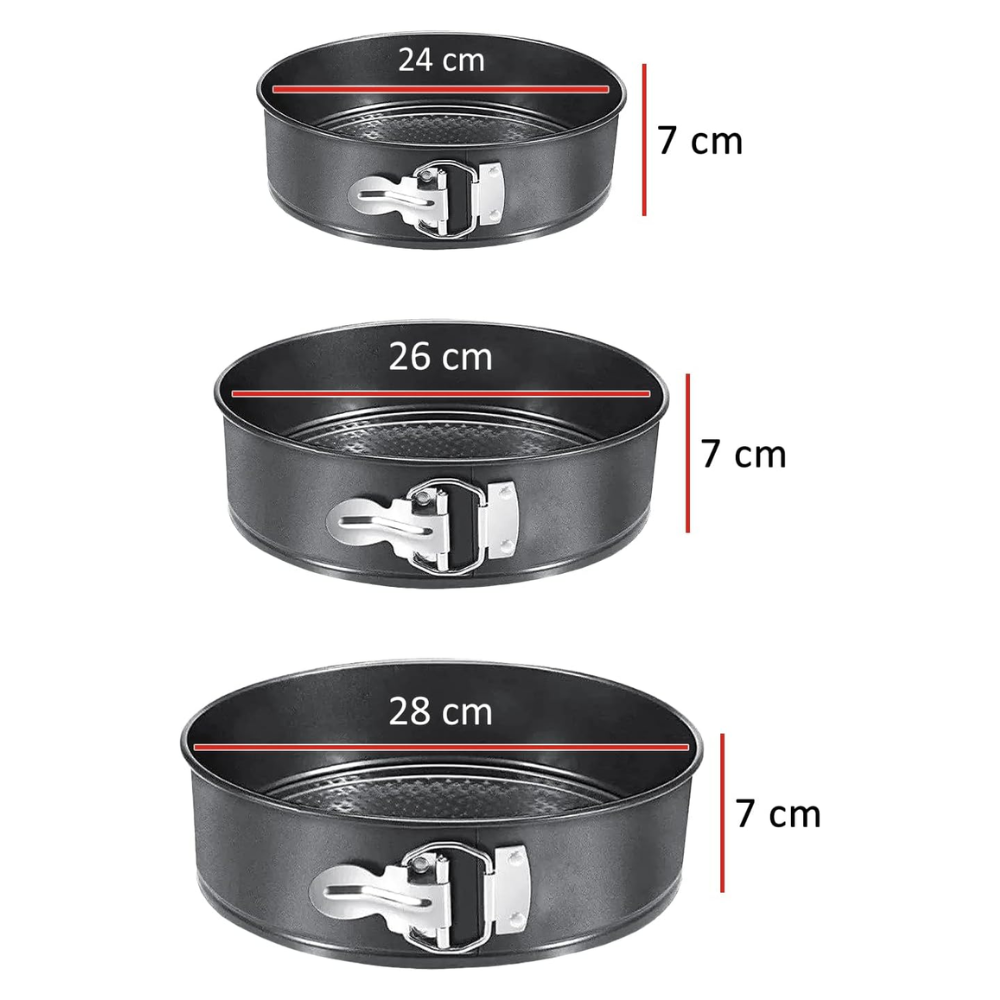 Juego 3 moldes desmontables 24, 26, 28 cm