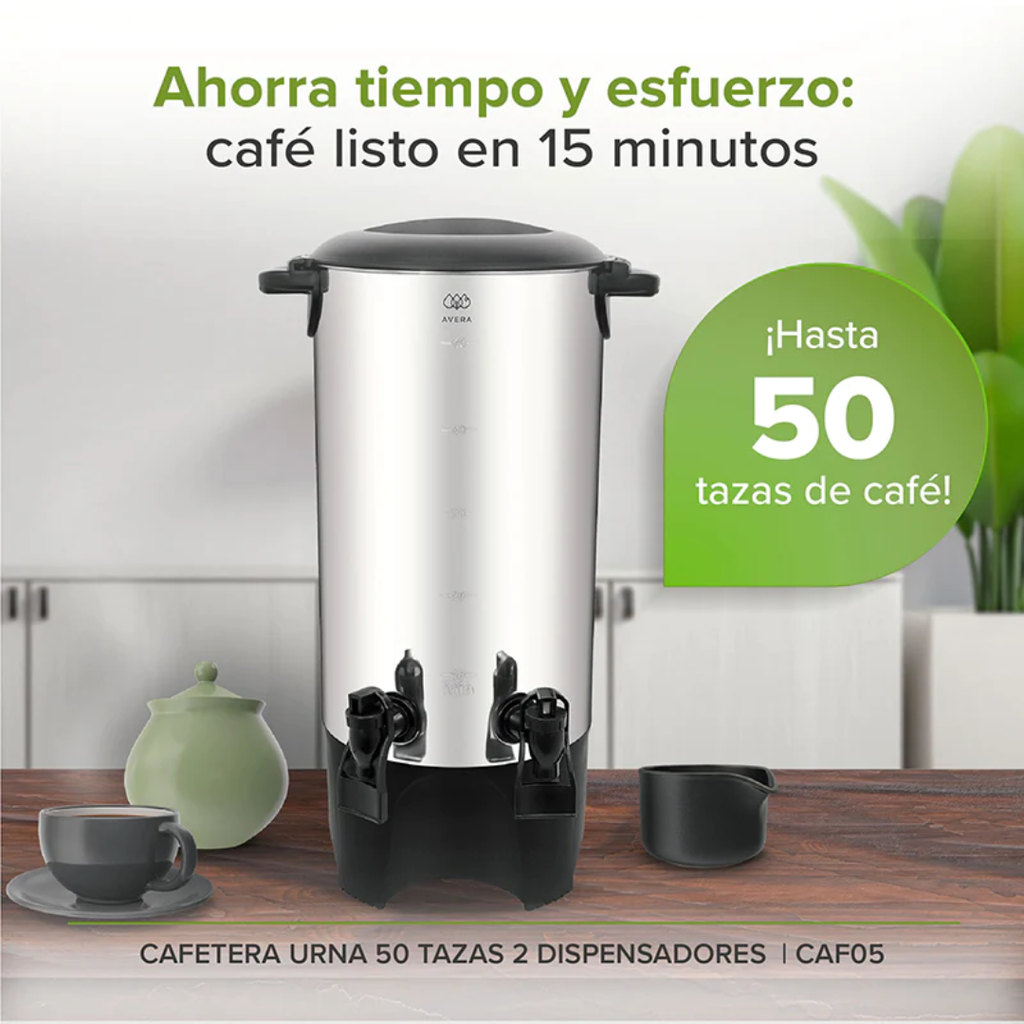 Cafetera urna de acero inoxidable con 2 dispensadores para 50 tazas Avera @