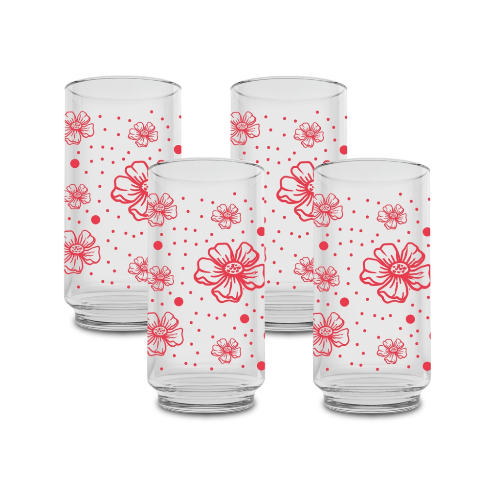 Juego de 4 vasos 16 onzas (473 ml) con decorado Miraflores(ONE SHOT)