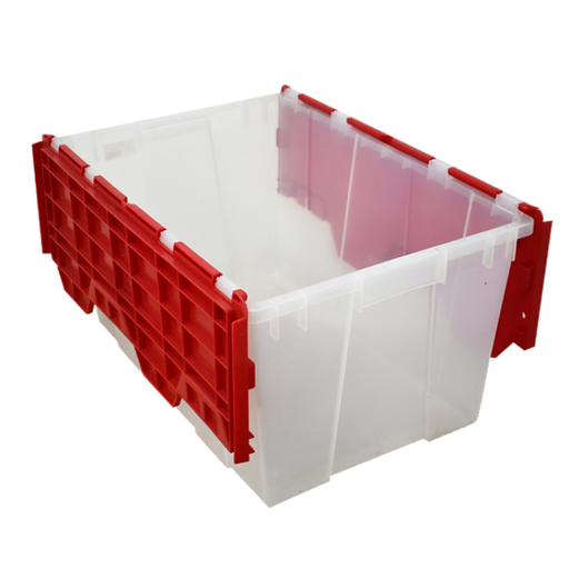 Caja de plástico con bisagras uso domestico con tapa roja